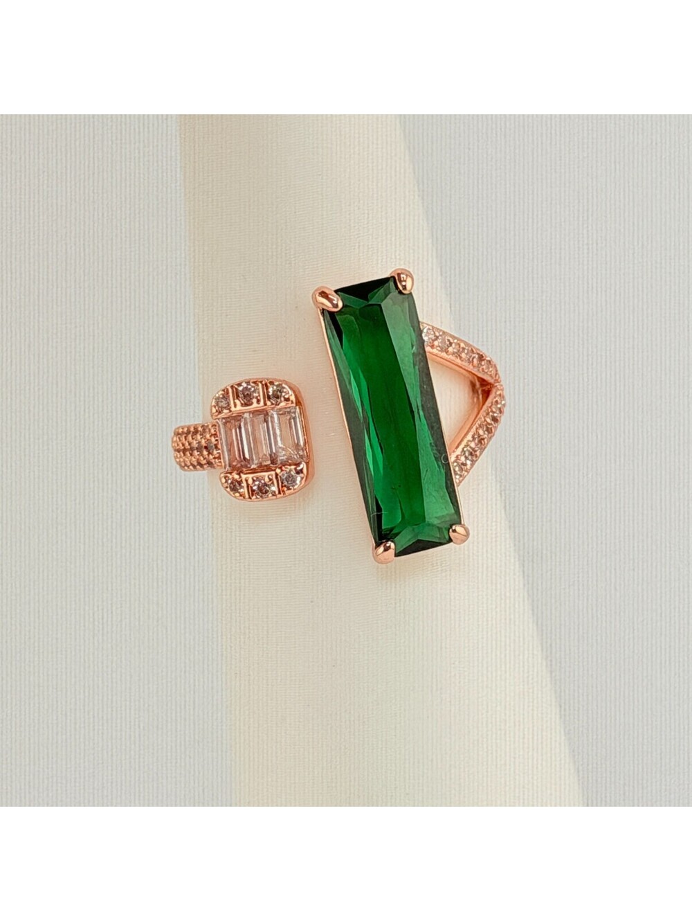 Bomb Party May Sz 10 "The Elara Ring" Lab Created Emerald on Rose Gold RG38921